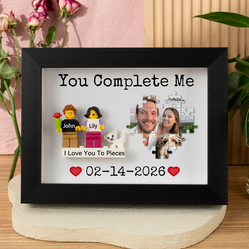 You Complete Me Custom Couple Figures Photo Frame For Valentine's Day Gift