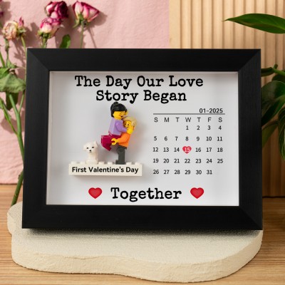 The Day Our Love Story Began Custom Couple Figures Calendar Frame For Valentine's Day Gift