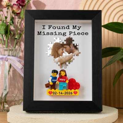 I Found My Missing Piece Custom Couple Figures Photo Frame For Valentine's Day Gift