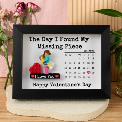 The Day I Found My Missing Piece Custom Couple Figures Calendar Frame For Valentine's Day Gift