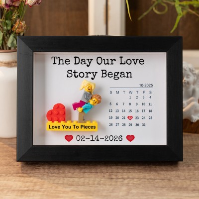 The Day Our Love Story Began Custom Couple Figures Calendar Frame For Valentine's Day Gift